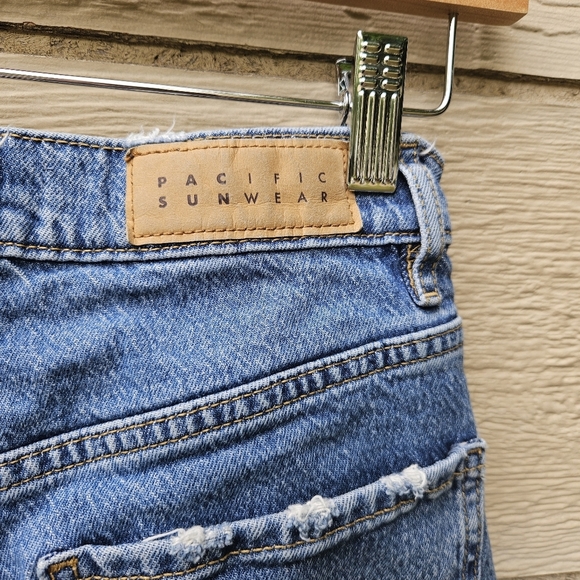 Pac Sun Stretch Dad Jeans medium acid wash size 24 distressed edges - Picture 6 of 10